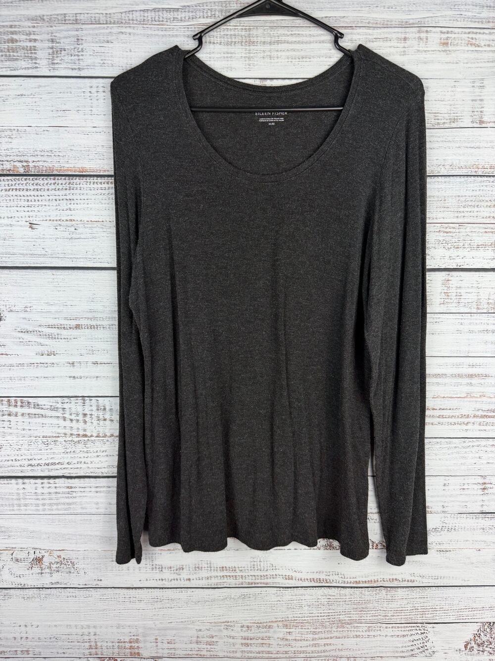 Eileen Fisher Long Sleeve Scoop Classic Top Medium Basic Capsule Minimalist Gray